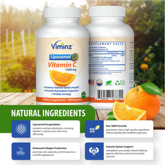 Viminz frascos y etiqueta enfatizando fabricación en USA y calidad