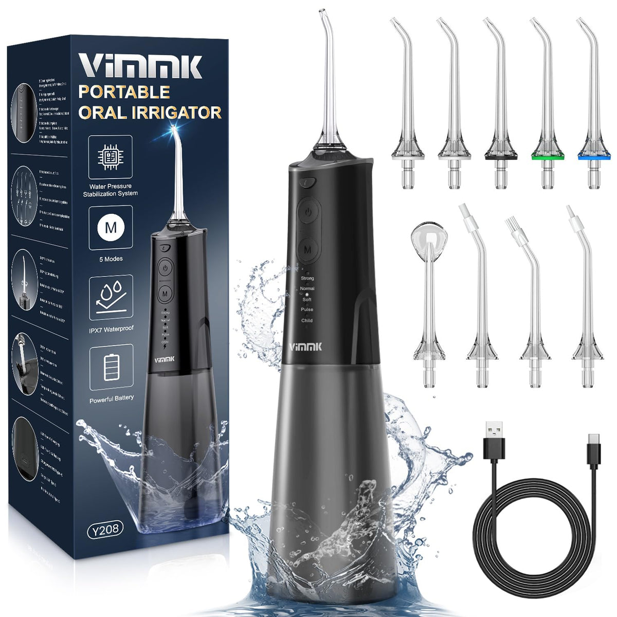 Vimmk irrigador frontal mostrando diseño compacto y control fácil