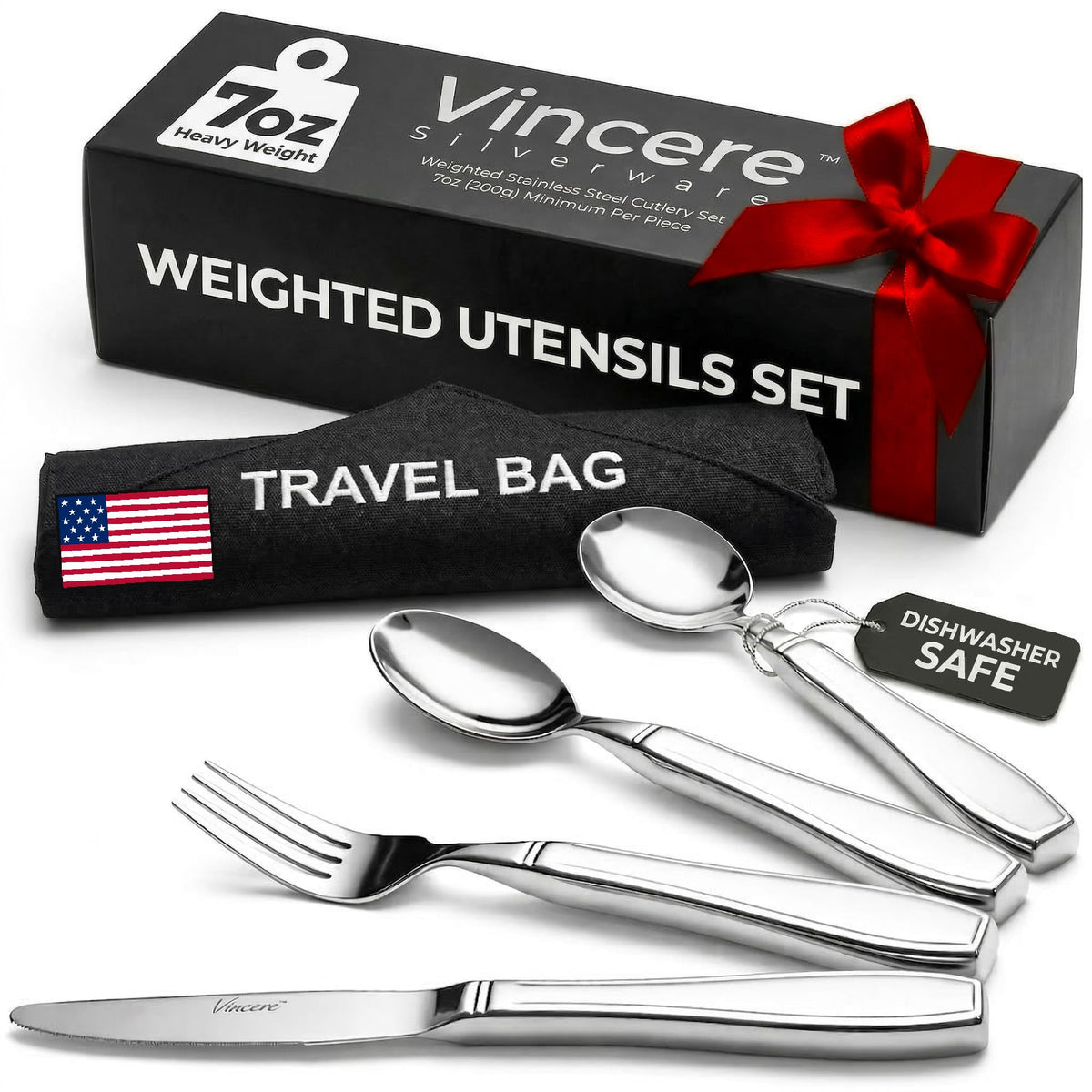 Vincere Silverware vista frontal del set, diseño elegante y estable
