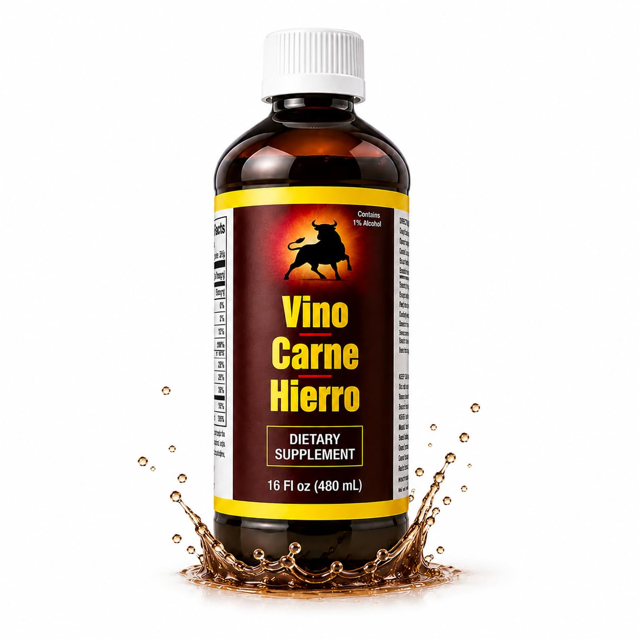 VINO CARNE HIERRO botella frontal mostrando la presentación y beneficios energéticos