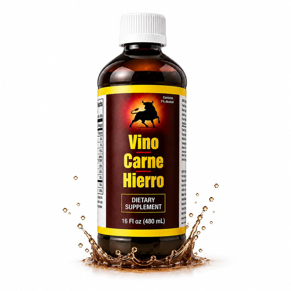 VINO CARNE HIERRO botella frontal mostrando la presentación y beneficios energéticos