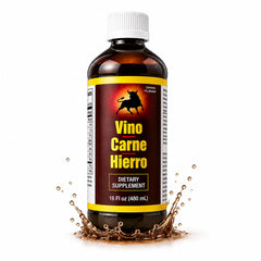VINO CARNE HIERRO botella frontal mostrando la presentación y beneficios energéticos