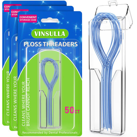 VINSULLA pack frontal mostrando 50 enhebradores y estuche, higiene portátil