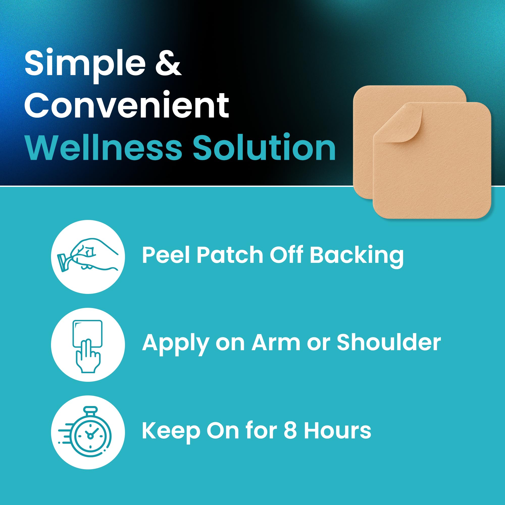 Detalle del parche VIORY NAD+ mostrando adhesivo suave y cómodo