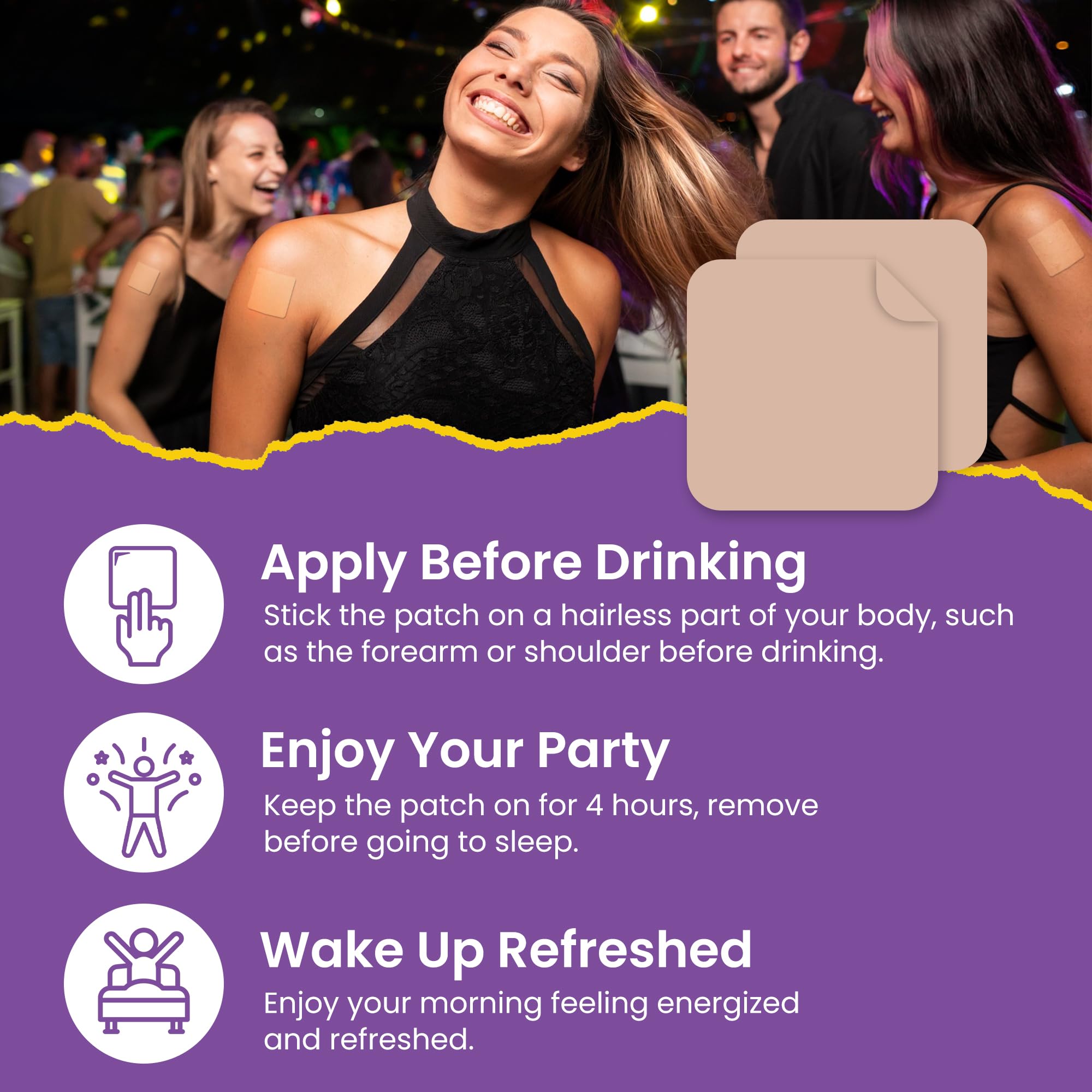 VIORY parche en contexto de fiesta simbolizando despertar más enérgico