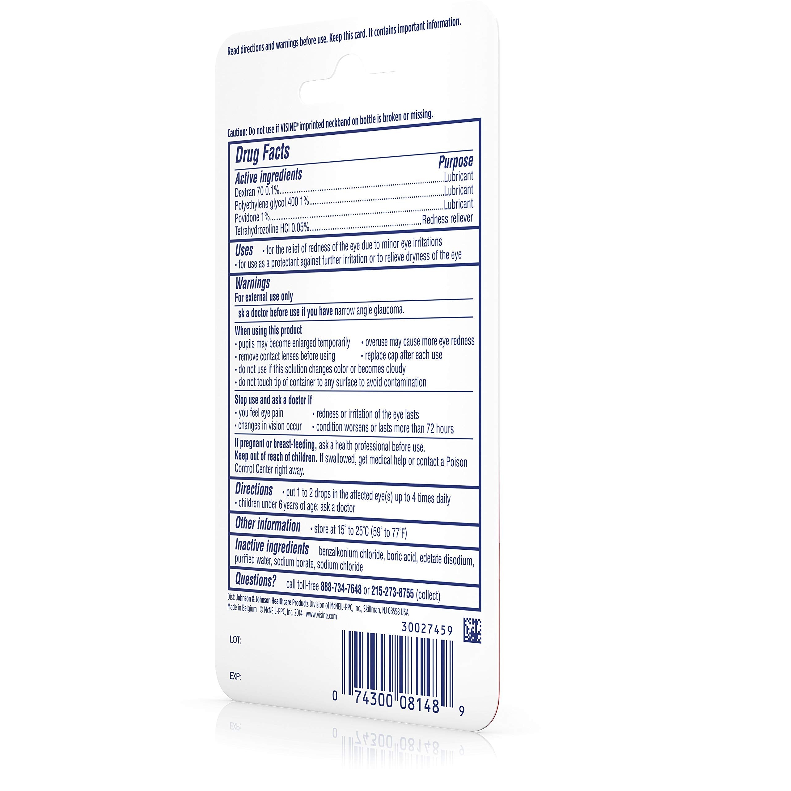 Etiqueta del envase Visine Advanced con instrucciones visibles