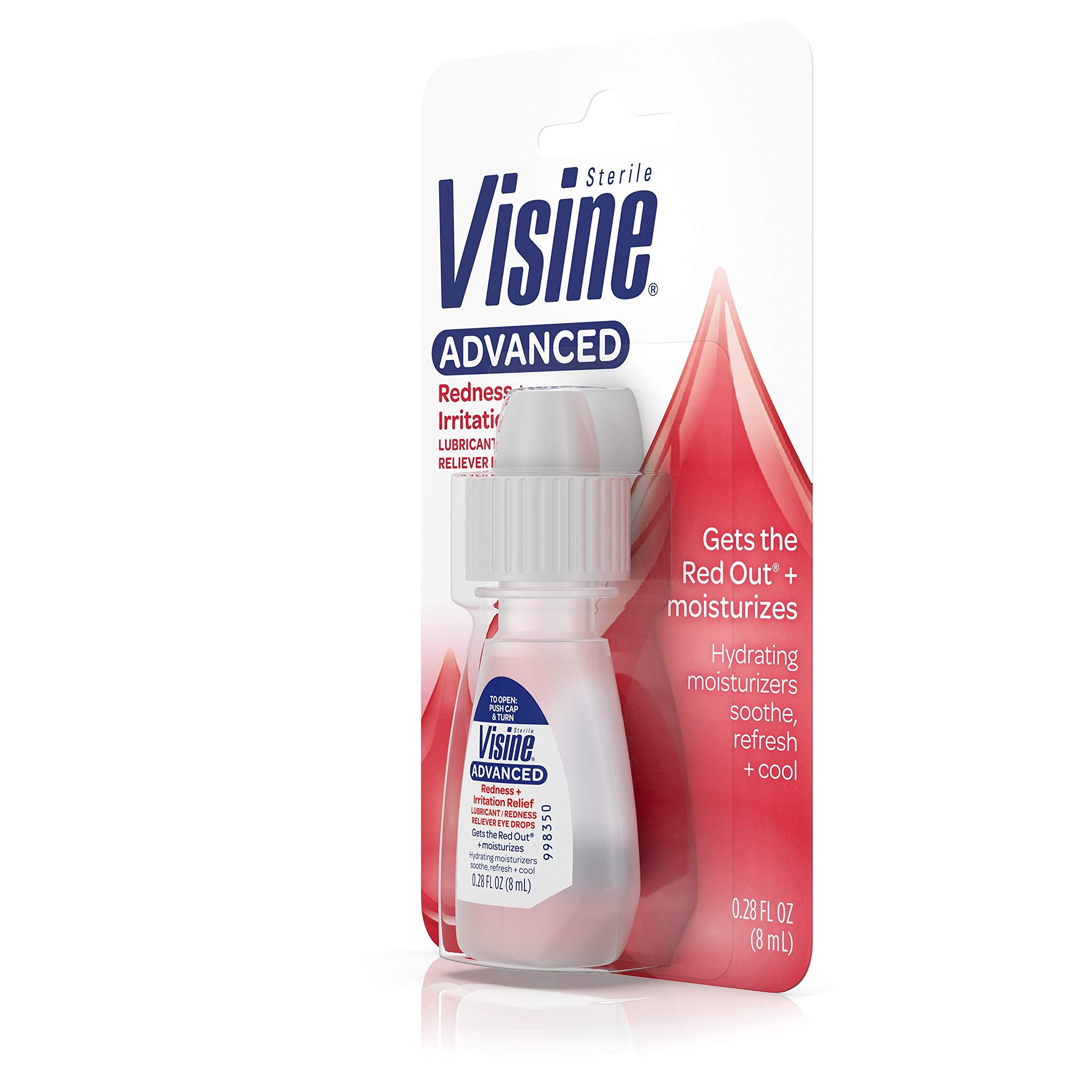 Lista de ingredientes de Visine Advanced destacando acción humectante