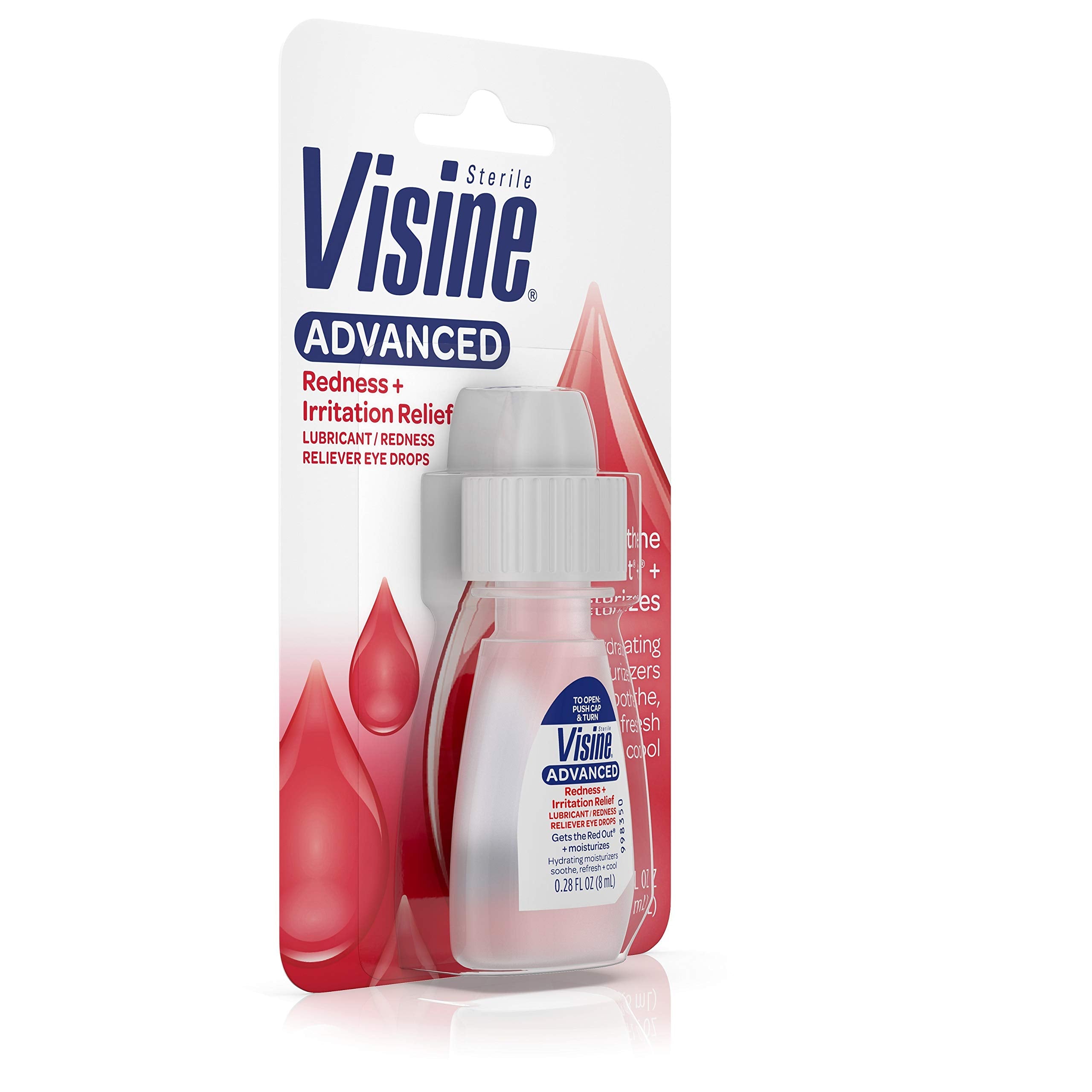 Gota de Visine Advanced sobre superficie que ilustra hidratación refrescante