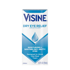 Visine sobre escritorio junto a pantalla para aliviar ojos cansados