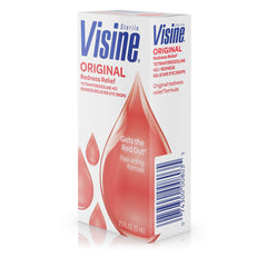 Visine aplicación en ojo demostrando alivio estético rápido
