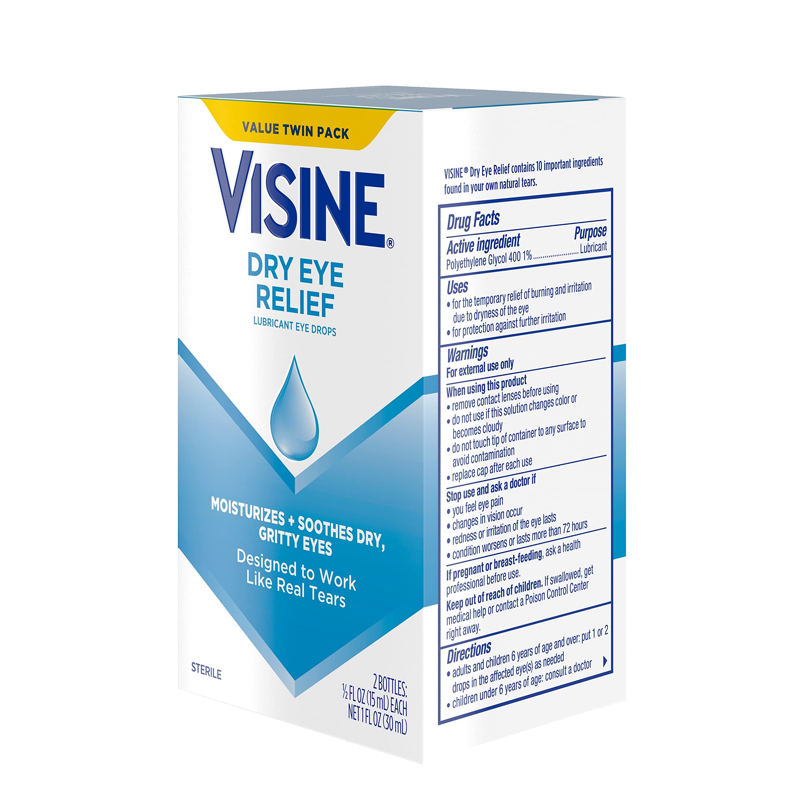 Visine frascos abiertos mostrando la fórmula y fácil administración