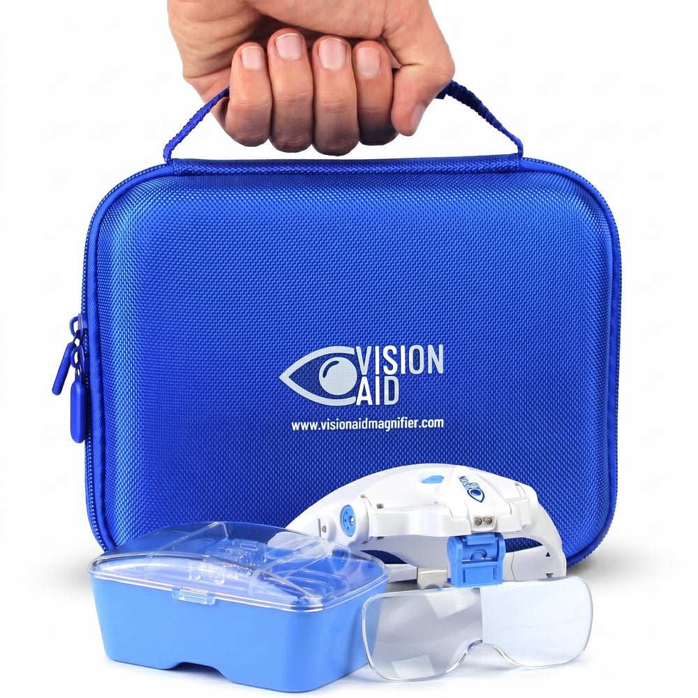 Vision Aid frontal del producto mostrando montura y lentes, facilita visión detallada
