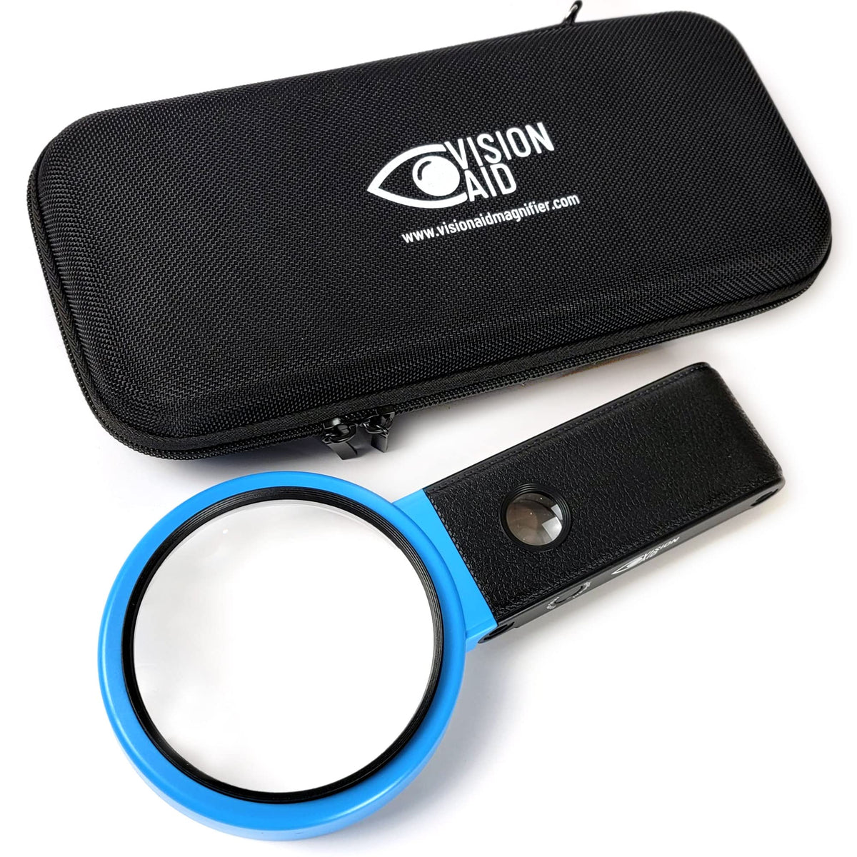 Vision Aid lupa frontal con soporte mostrando claridad mejorada