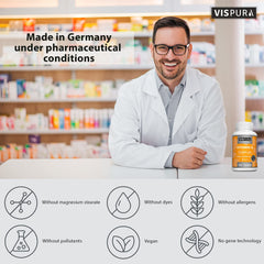 VISPURA primer plano de la etiqueta con lista de vitaminas B y dosis por comprimido