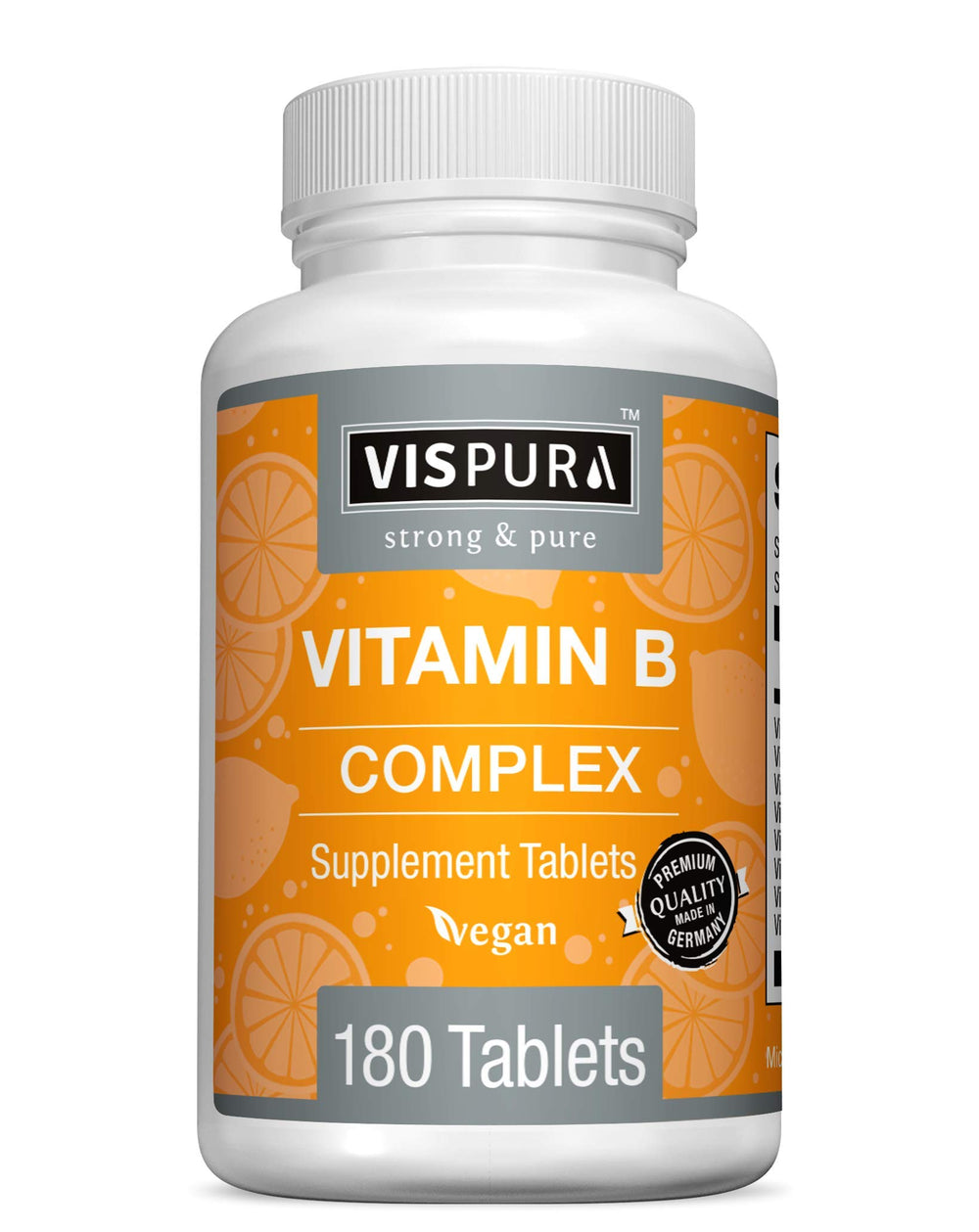 VISPURA frasco frontal con 180 tabletas, visibilidad clara del envase y beneficios