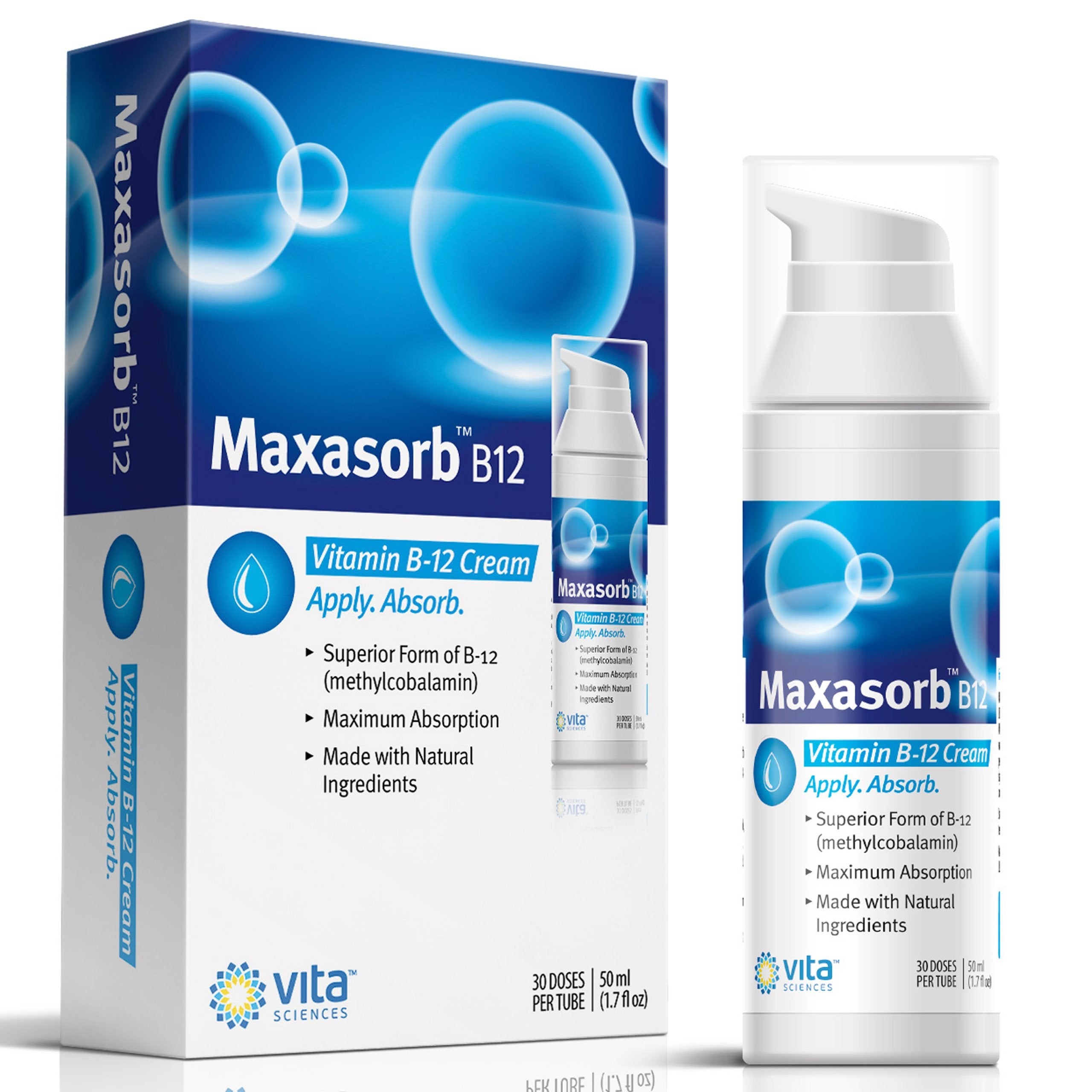 Vita Sciences envase frontal mostrando la crema B12 y lectura clara del producto