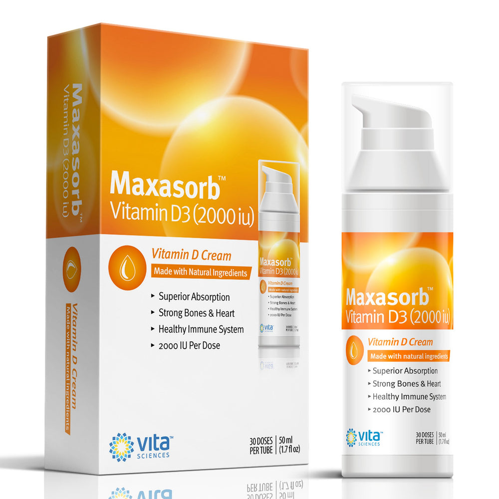 Vita Sciences Maxasorb vista frontal del envase, identificación clara del producto y beneficio práctico