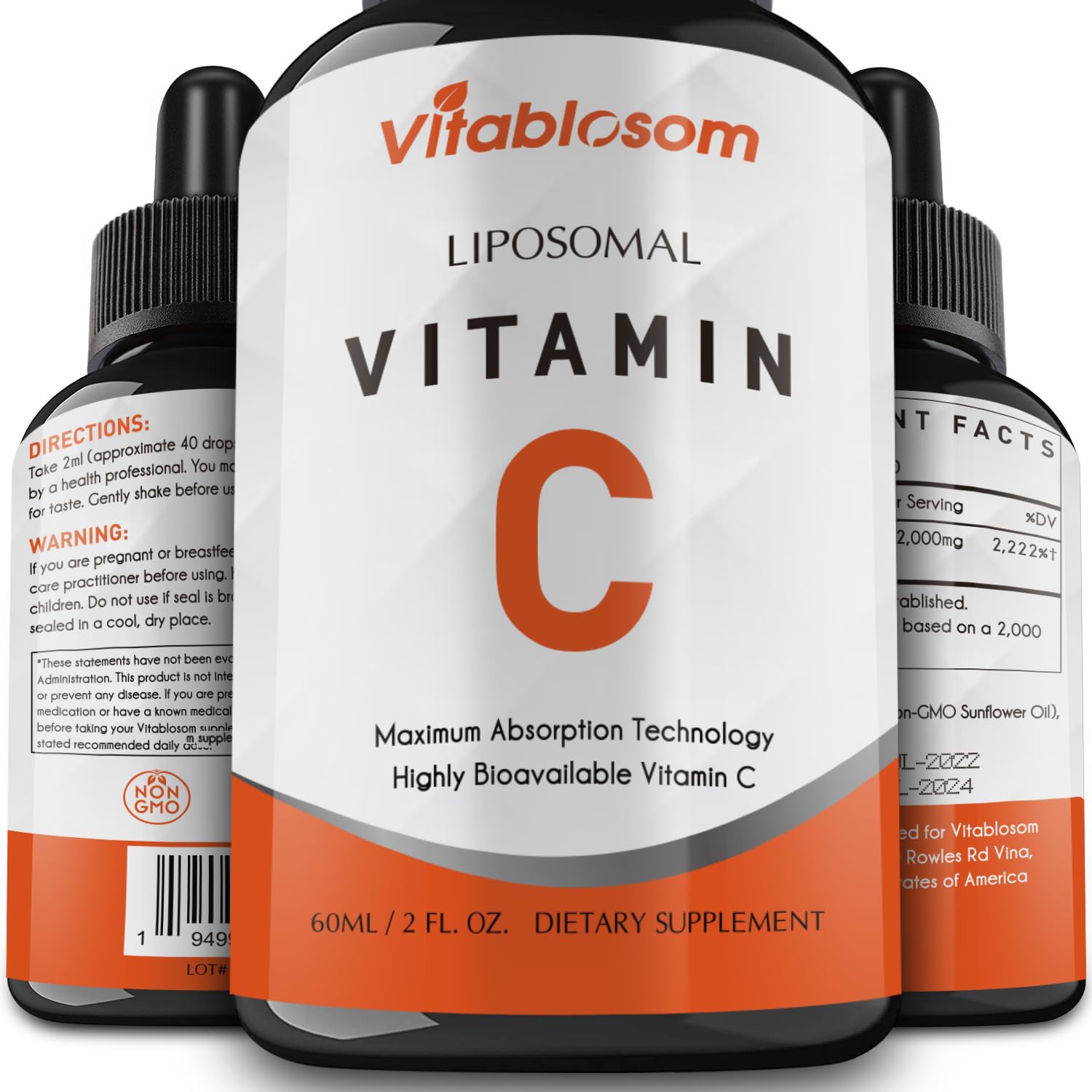Vitablosom botella frontal mostrando formato y beneficios de alta absorción