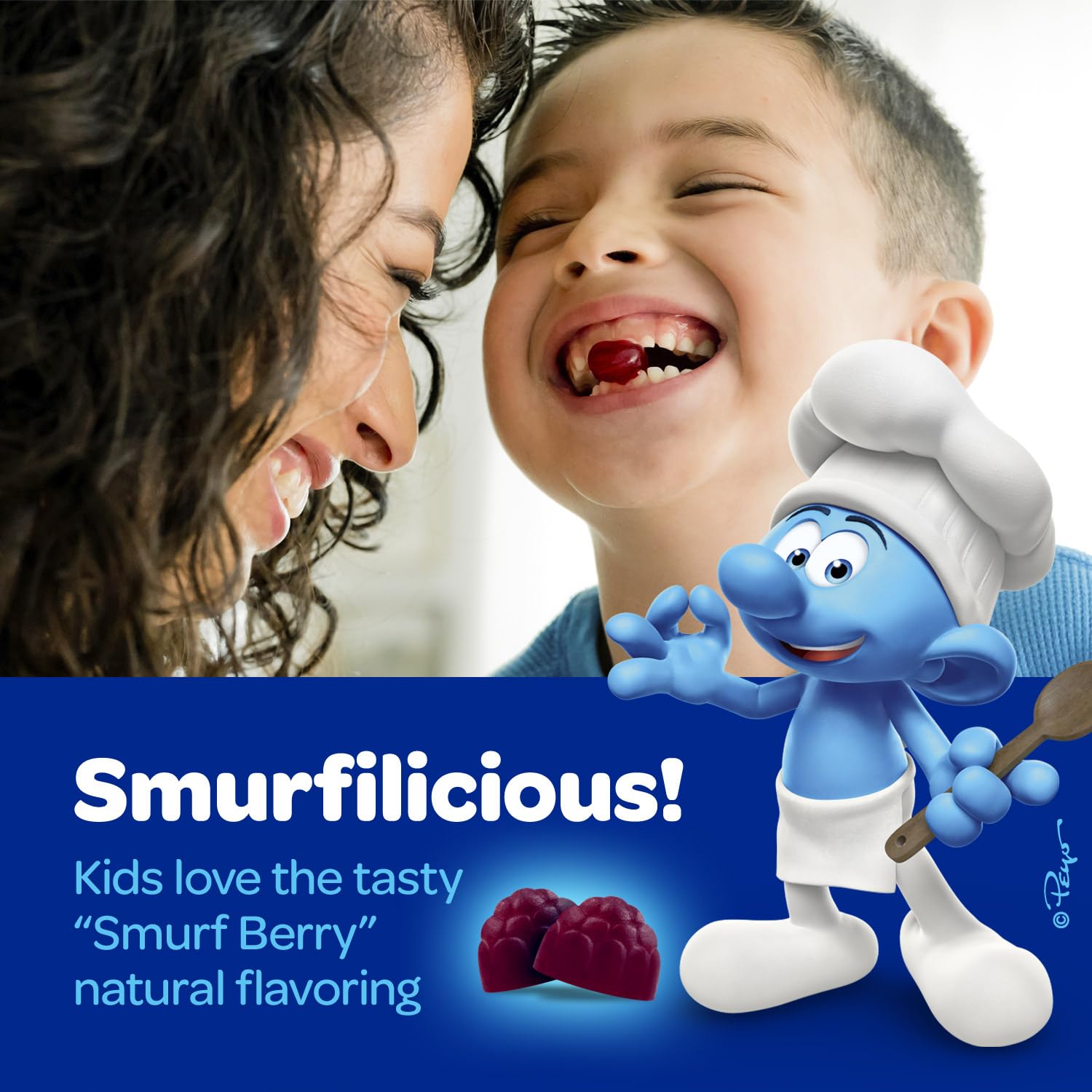 VITABURST Smurfs varias gomitas en bote destacando cantidad y formato