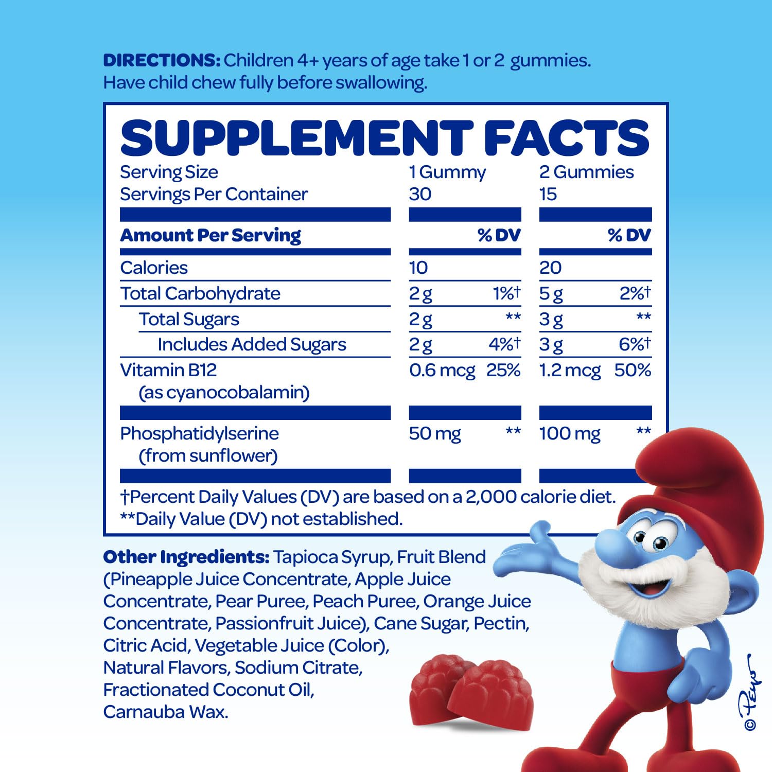 VITABURST Smurfs gomita en mano texturizada con aspecto masticable y natural