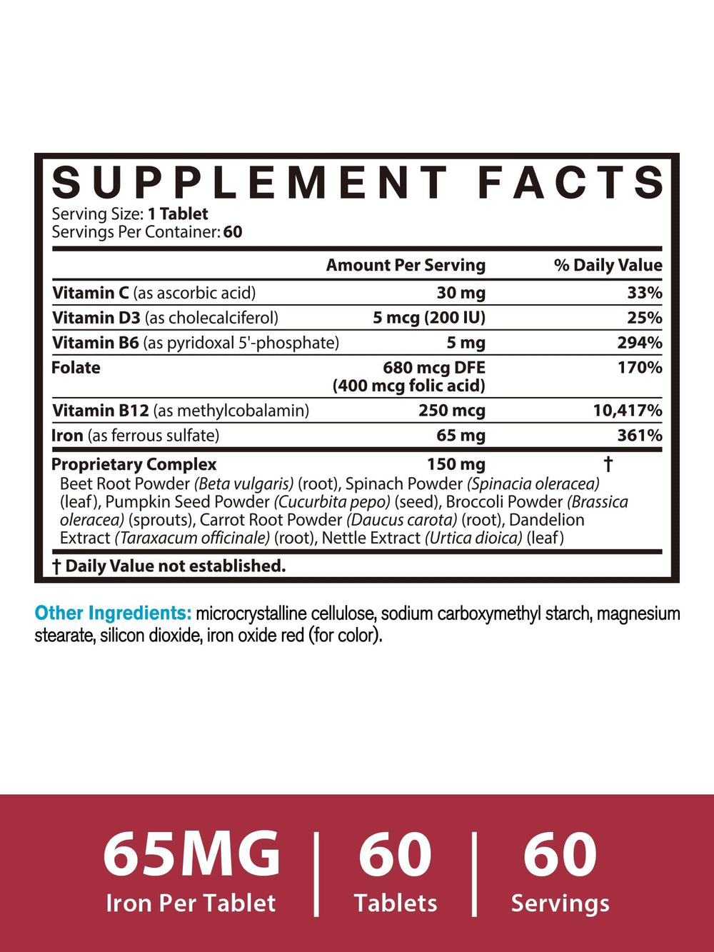 Vitacook etiqueta nutricional con información de hierro y vitaminas