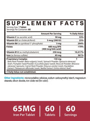 Vitacook etiqueta nutricional con información de hierro y vitaminas