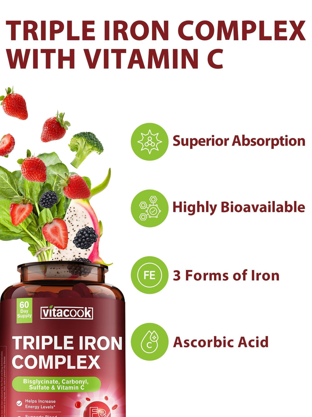 Etiqueta nutricional Vitacook mostrando formas de hierro y vitamina C