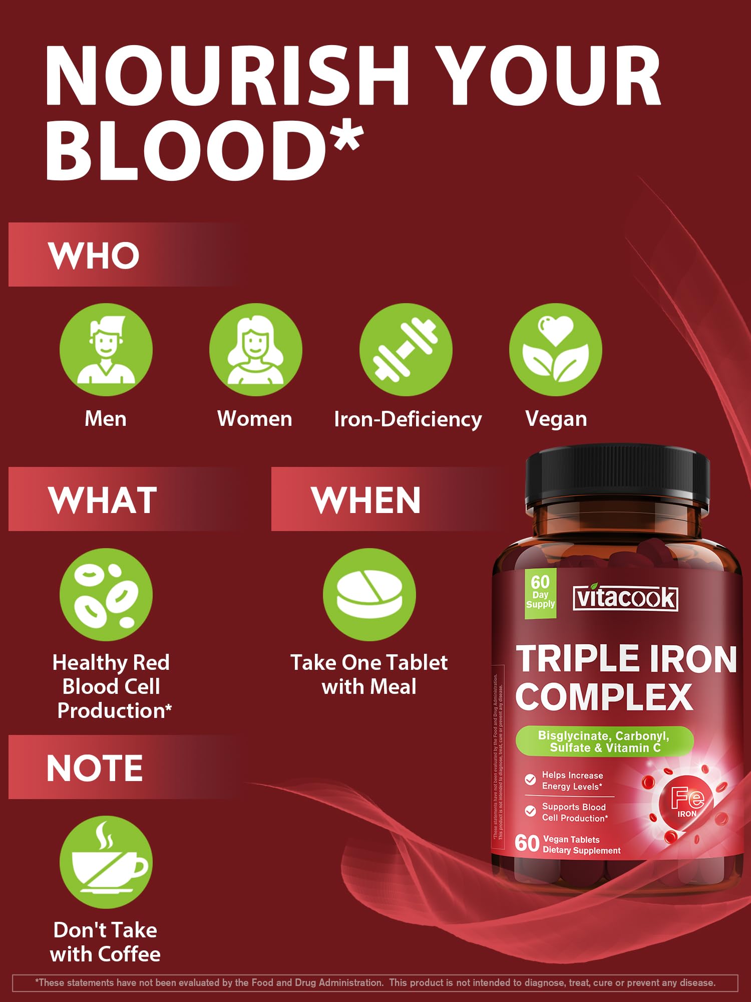 Vitacook Hierro, empaque vegano, tabletas libres de alérgenos