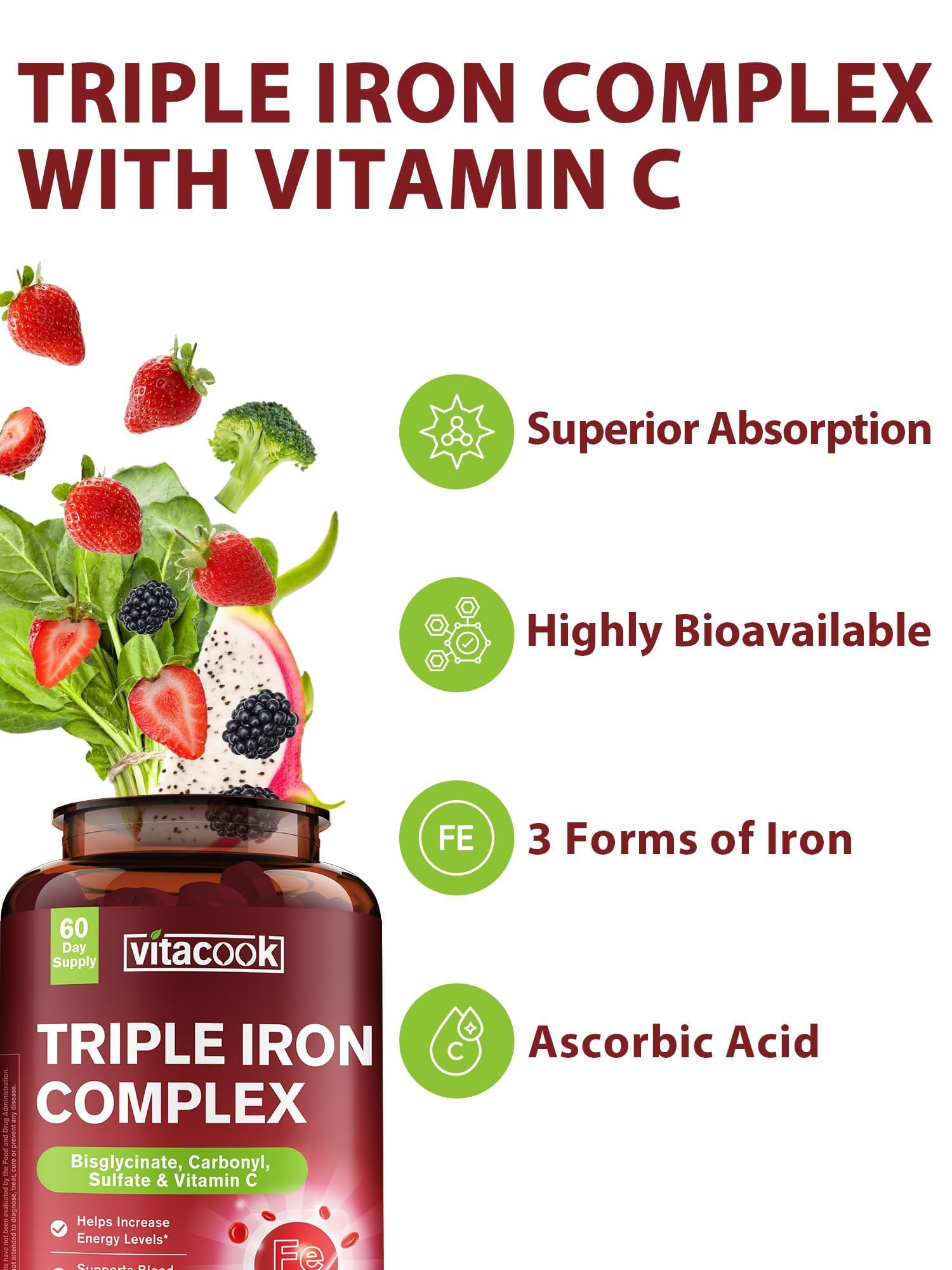 Vitacook Hierro vitamina C, tabletas, mejor absorción potencial