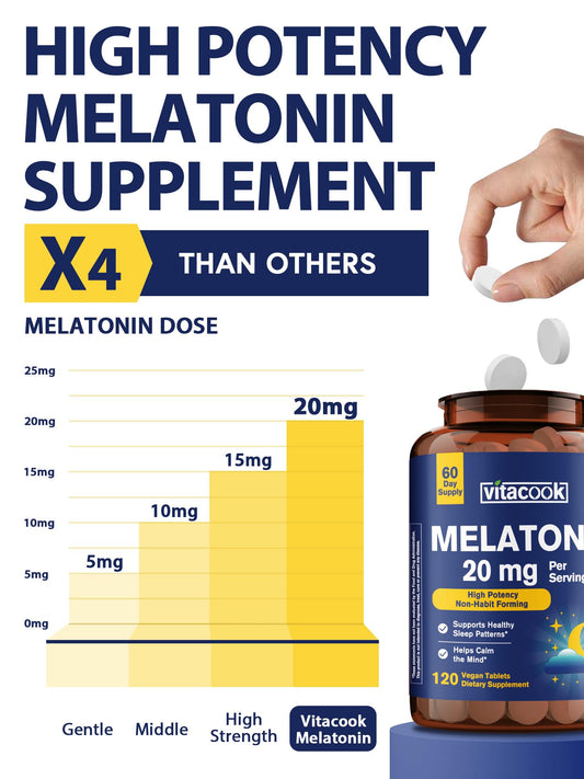 Vitacook Melatonina 20 mg dosis potente para regular el ritmo circadiano.