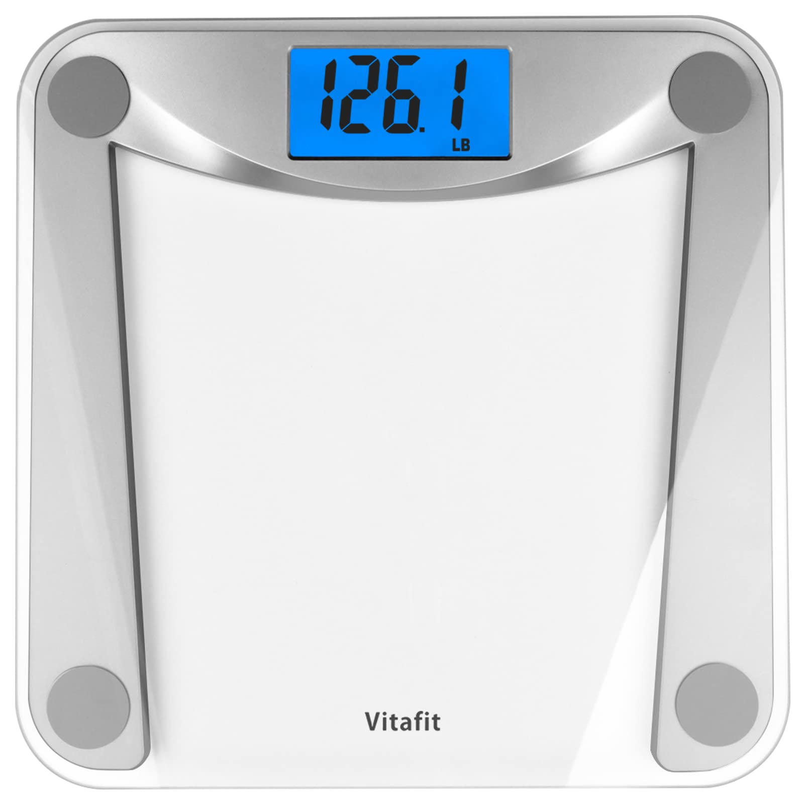 Vitafit vista frontal de la báscula de cristal, precisión y diseño elegante