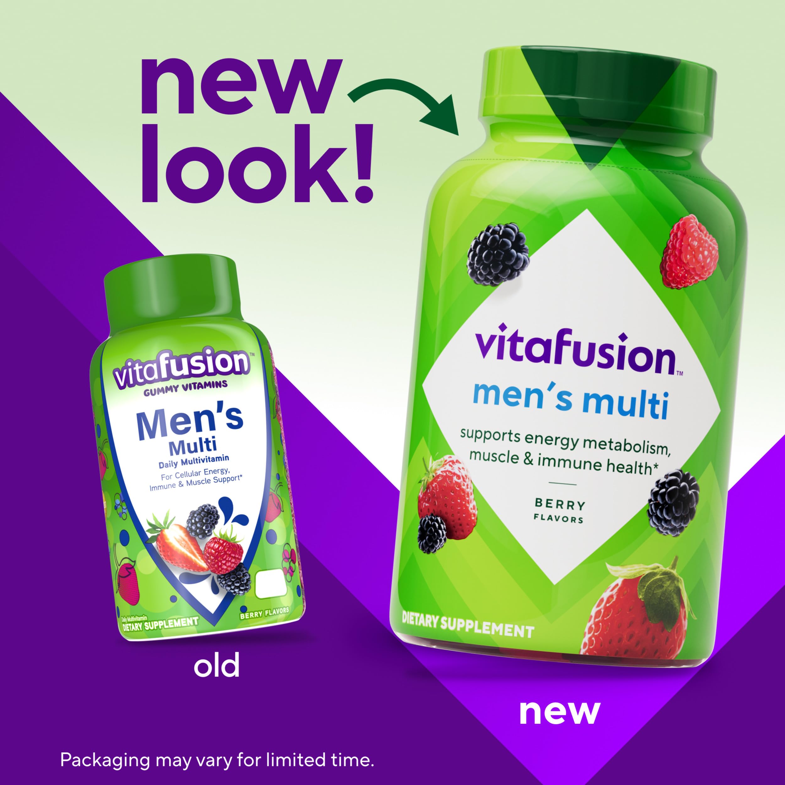 Vitafusion frasco abierto con gomitas visibles que facilita ver cantidad y presentación