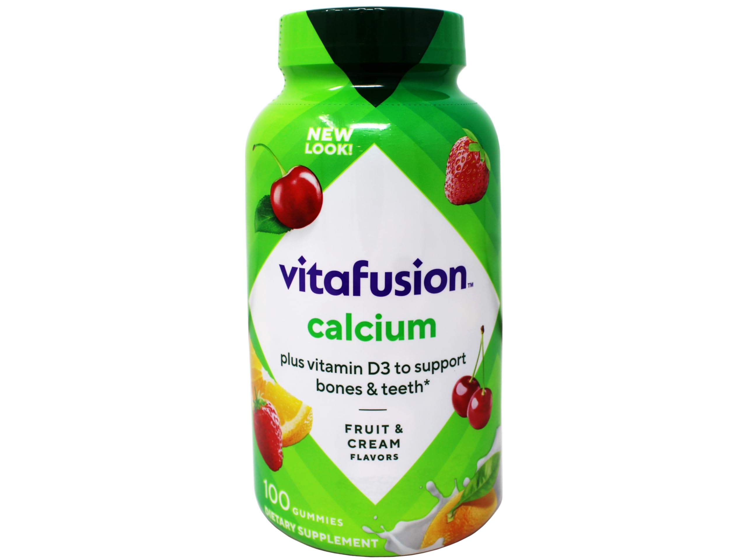 Vitafusion Calcio 500 mg, gomitas en frasco adicional, sabor fruta y crema, para casa.