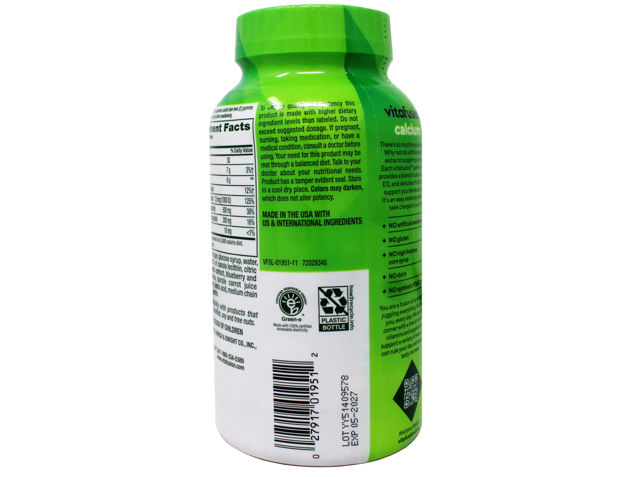 Vitafusion Calcio 500 mg, gomitas para huesos y dientes, consumo diario.