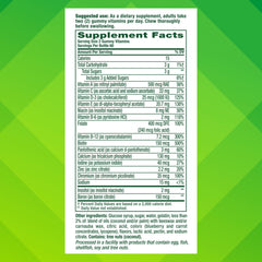 Etiqueta nutricional Vitafusion enfocada en vitaminas A, C y E añadidas