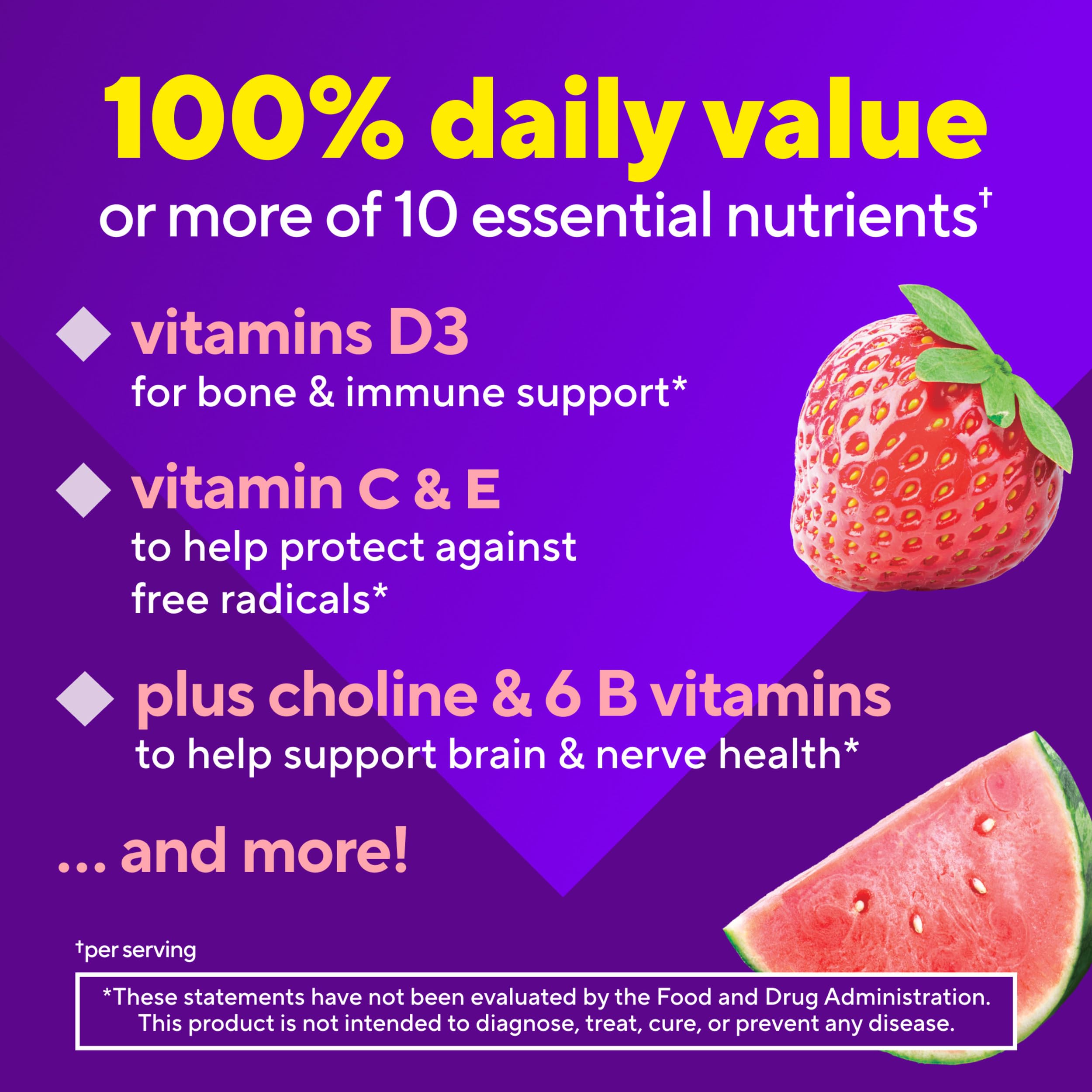 Vitafusion etiqueta nutricional destacando 14 nutrientes clave