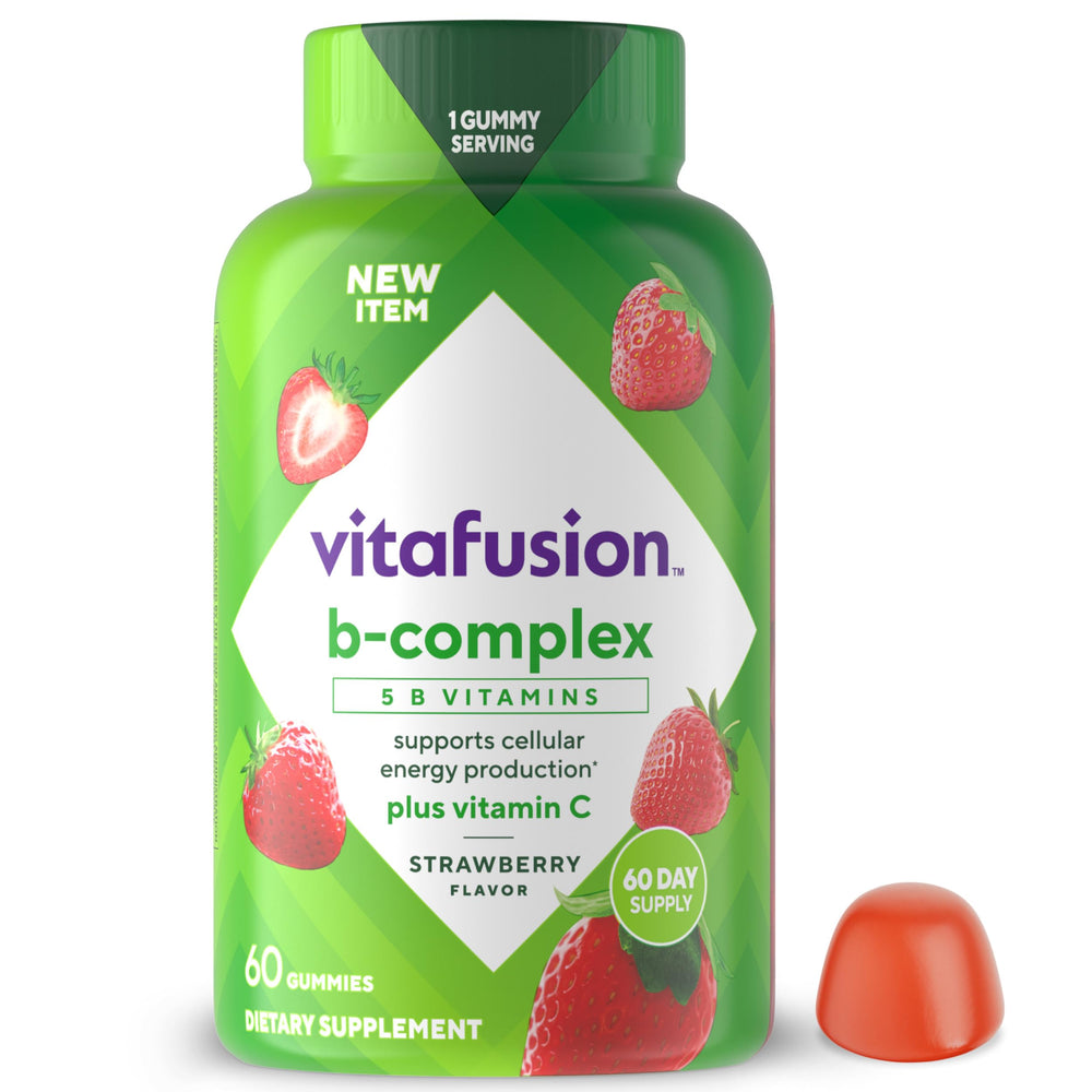 Vitafusion frasco frente mostrando la etiqueta y beneficio de conveniencia