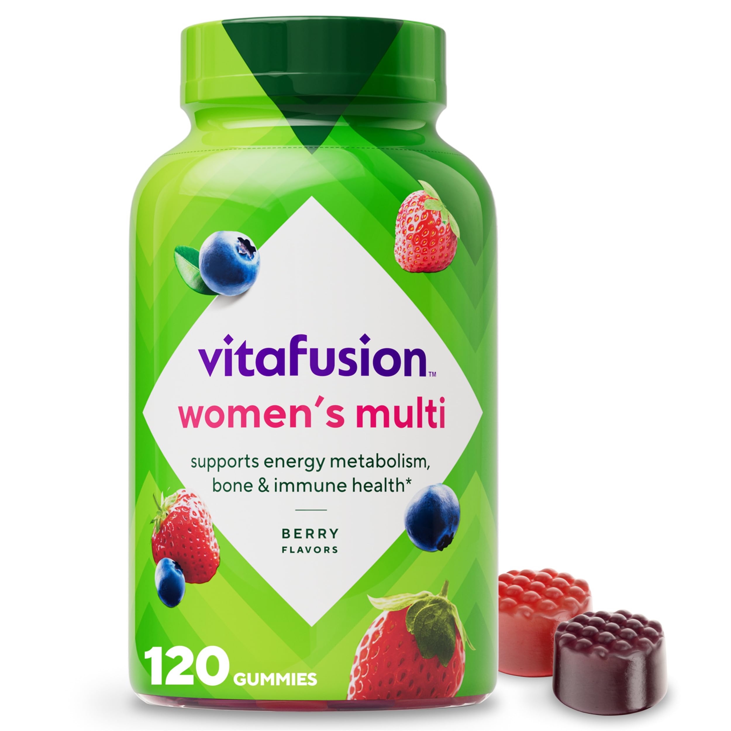 Vitafusion frasco al frente mostrando diseño y beneficio de uso fácil