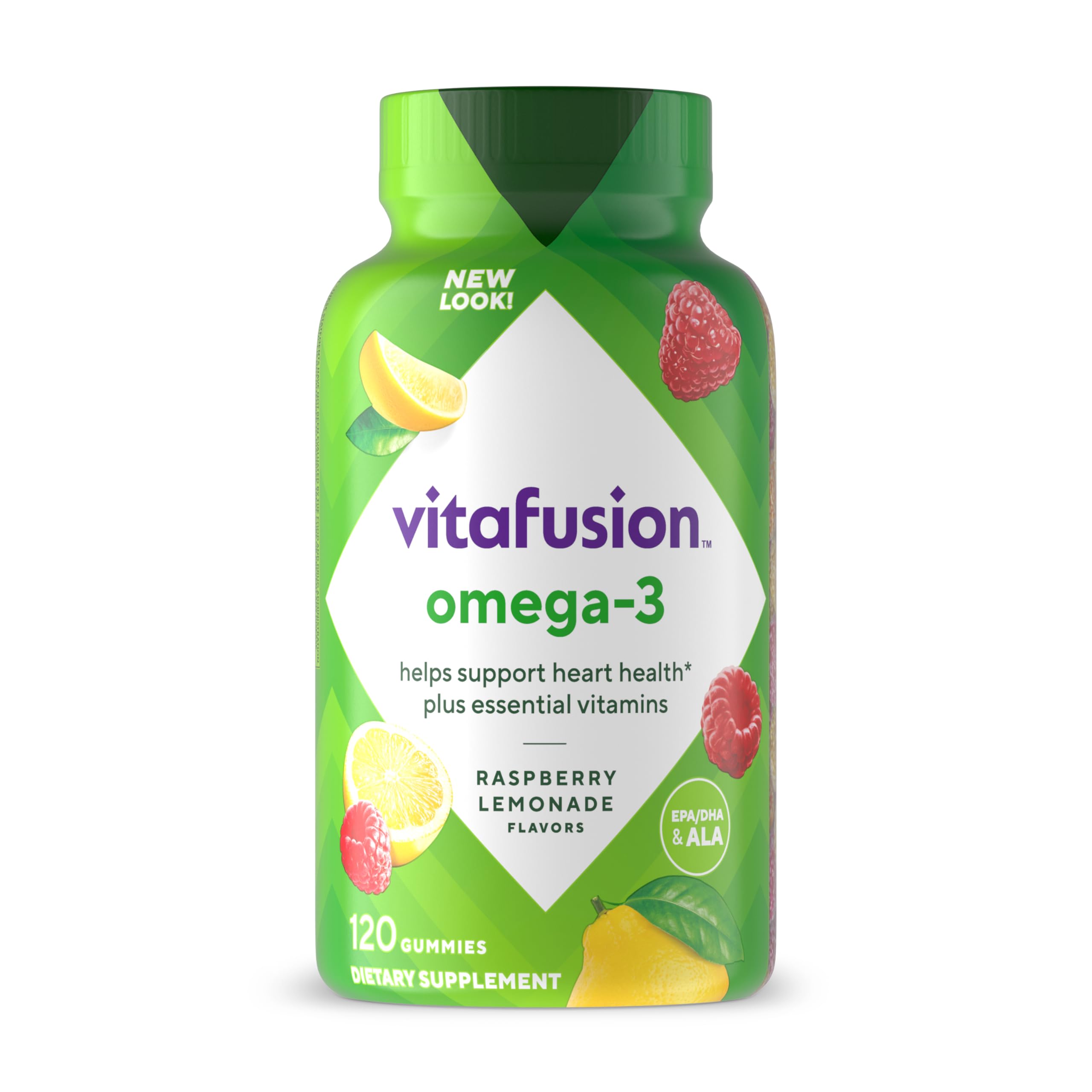 Vitafusion frasco frontal mostrando 120 gomitas y etiqueta clara, conveniencia diaria