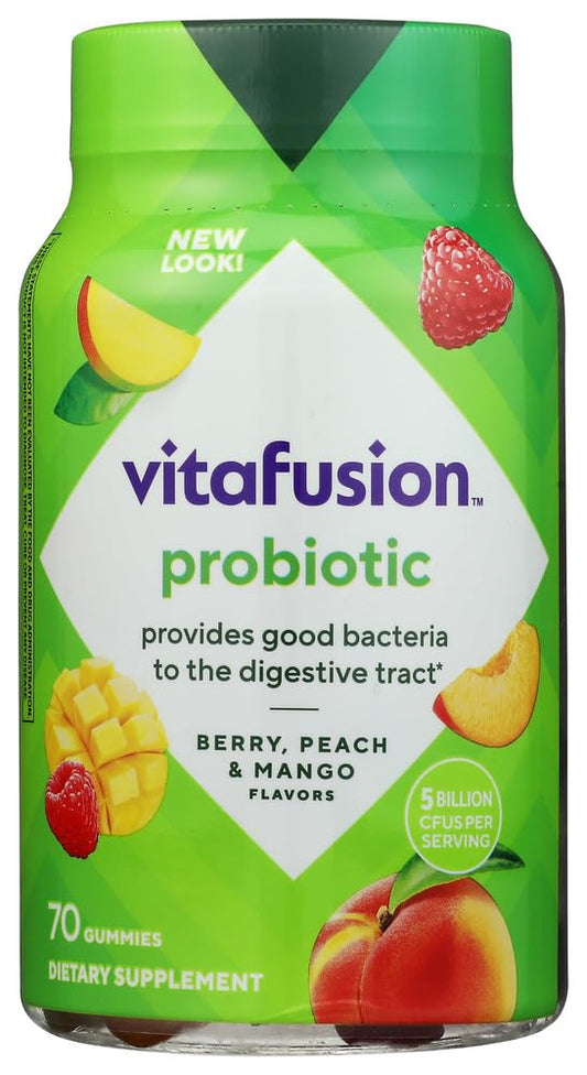 Vitafusion frasco frontal con etiqueta clara y beneficio de 5 mil millones UFC