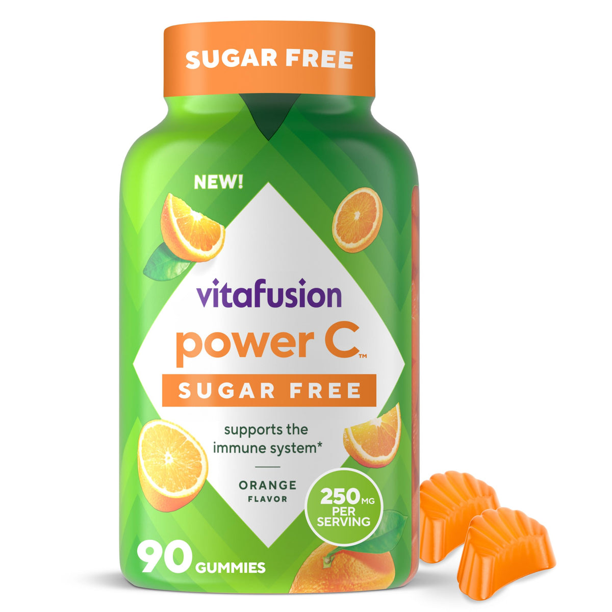 Vitafusion frente del envase mostrando 90 gomitas y beneficio conveniencia