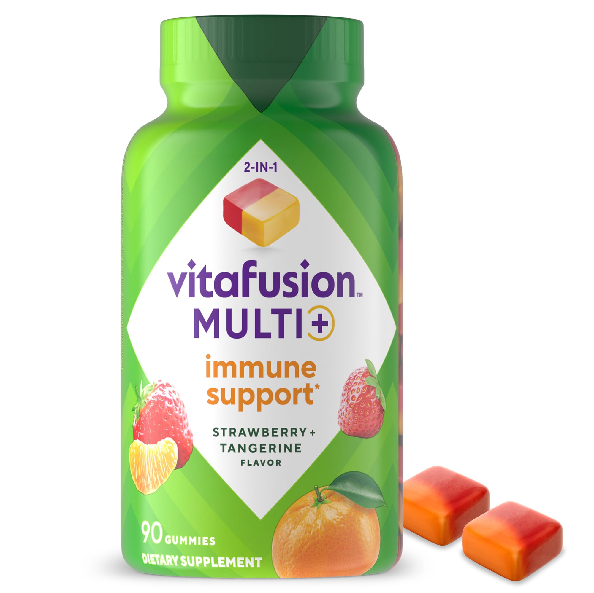 Vitafusion envase frontal que muestra 90 gomitas y beneficio conveniencia