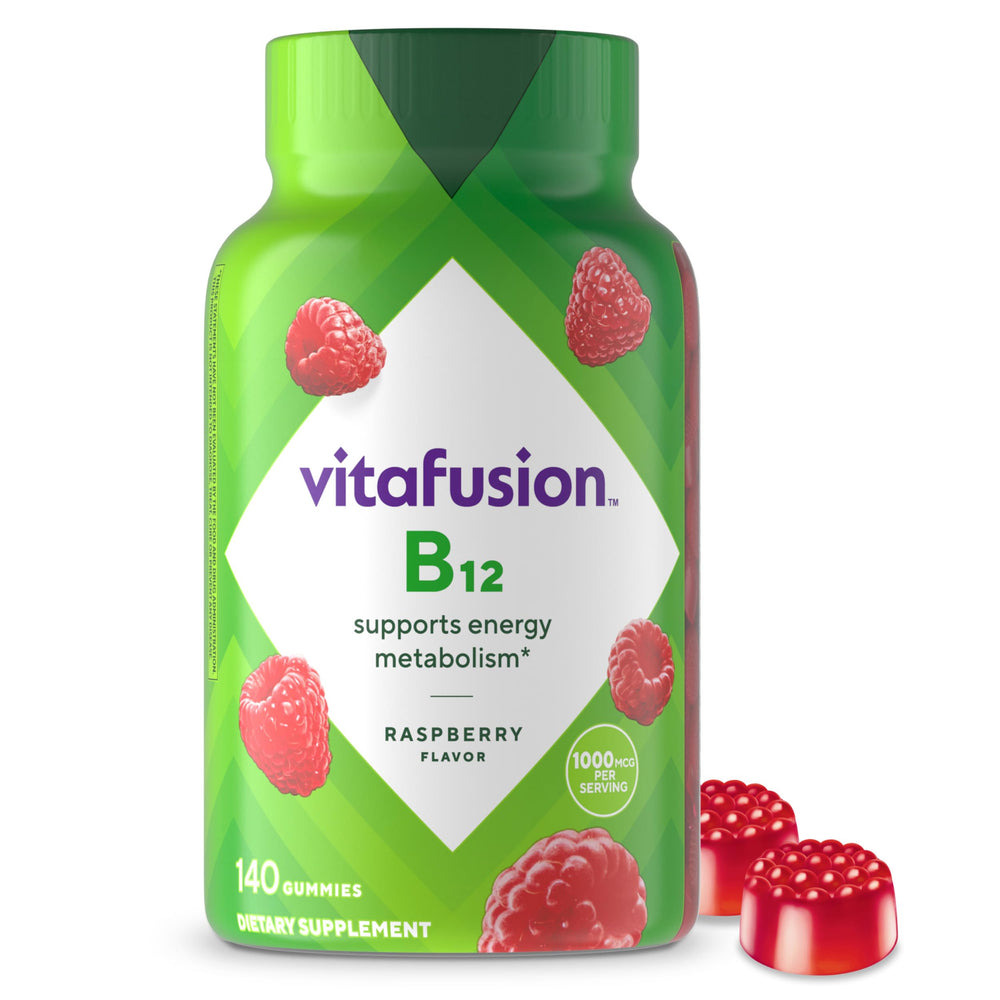 Vitafusion frasco frente mostrando etiqueta y beneficio práctico