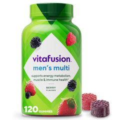 Vitafusion envase frontal mostrando 120 gomitas y etiqueta clara para fácil identificación