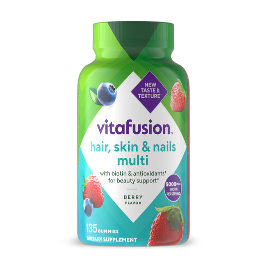 Vitafusion frasco frontal con diseño claro y beneficio de soporte nutritivo