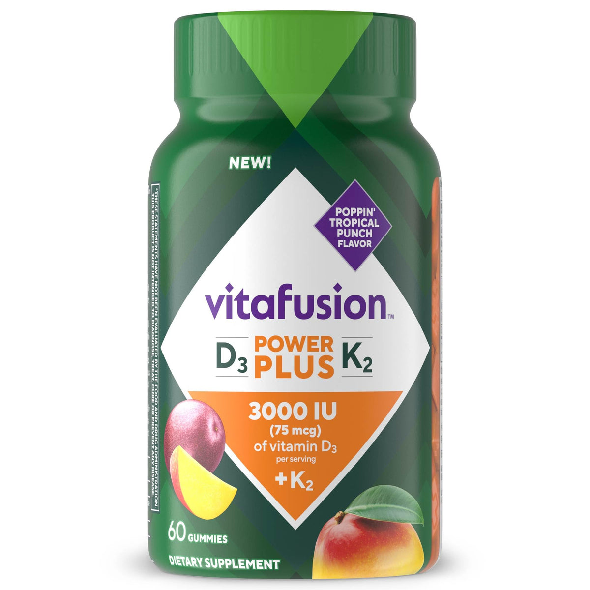 Vitafusion envase frontal D3 K2 mostrando dosis y sabor