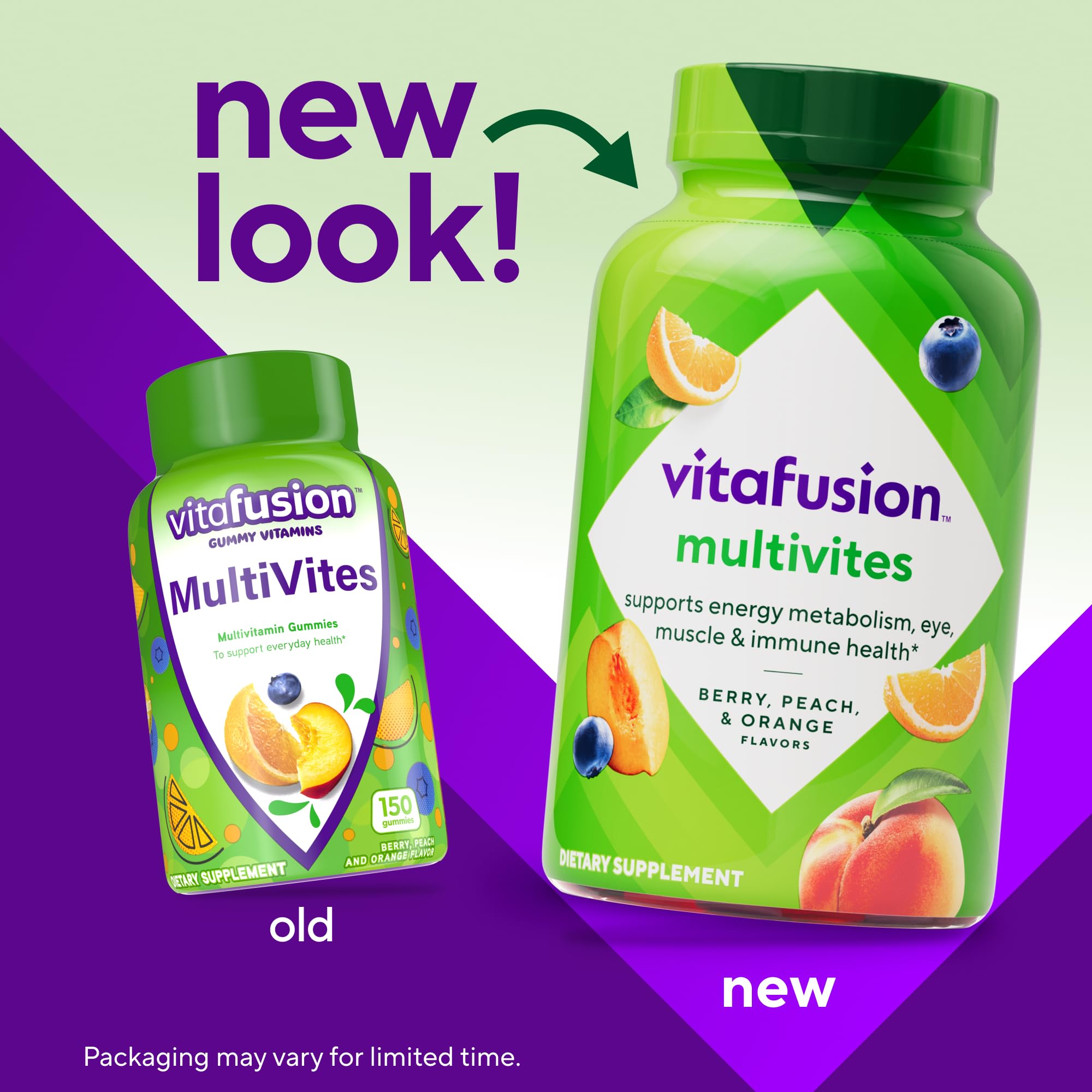 Vitafusion gominola en mano para tamaño y facilidad de ingestión