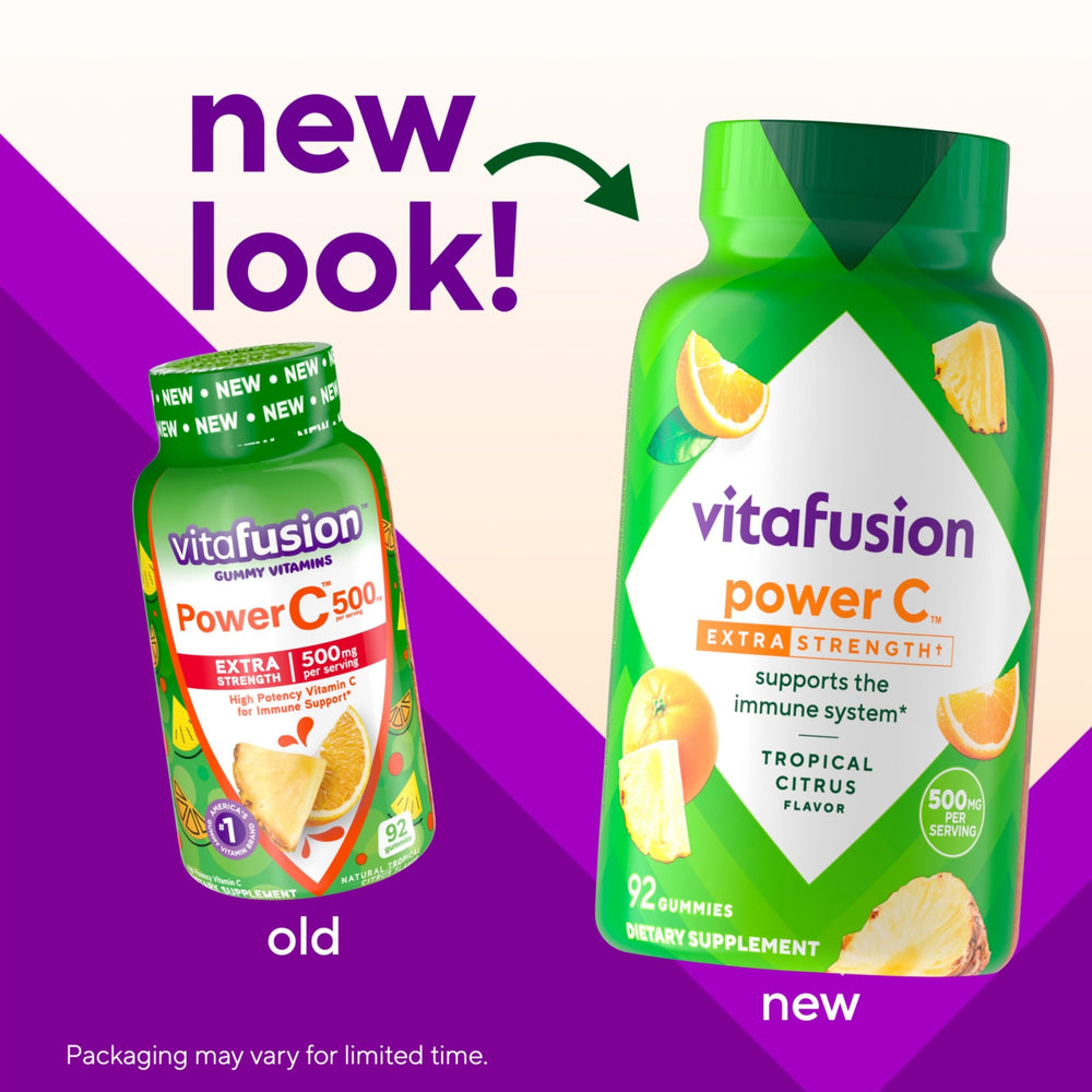Vitafusion gomitas en mano para mostrar tamaño y facilidad de toma portátil