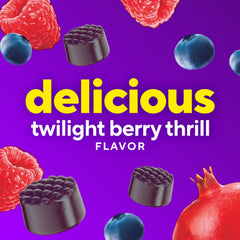 vitafusion gomitas en plato ilustrando porción y color Twilight Berry