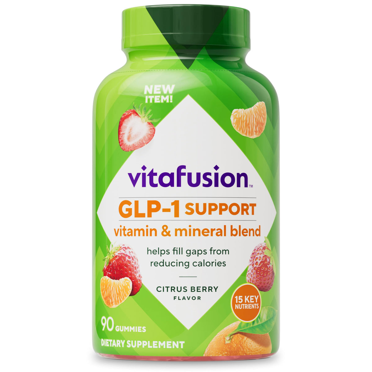 Vitafusion frasco frontal mostrando etiqueta y beneficio de suplementación